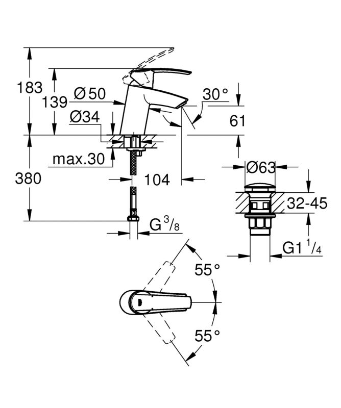 Bateria umywalkowa Grohe Start New korek klik-klak