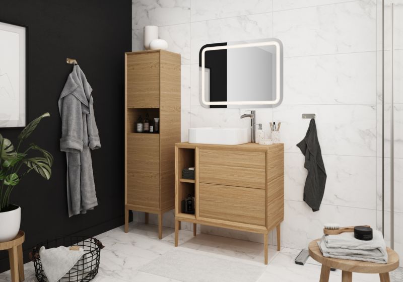 Blat łazienkowy GoodHome Avela 80 cm dębowy fornir
