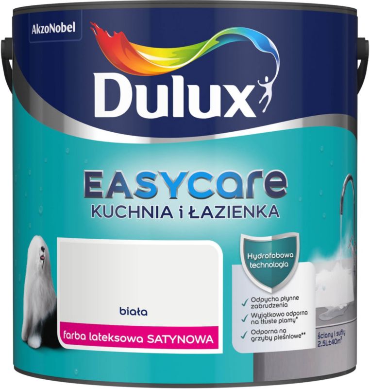 Farba Dulux EasyCare Kuchnia i Łazienka biała satyna 2,5 l