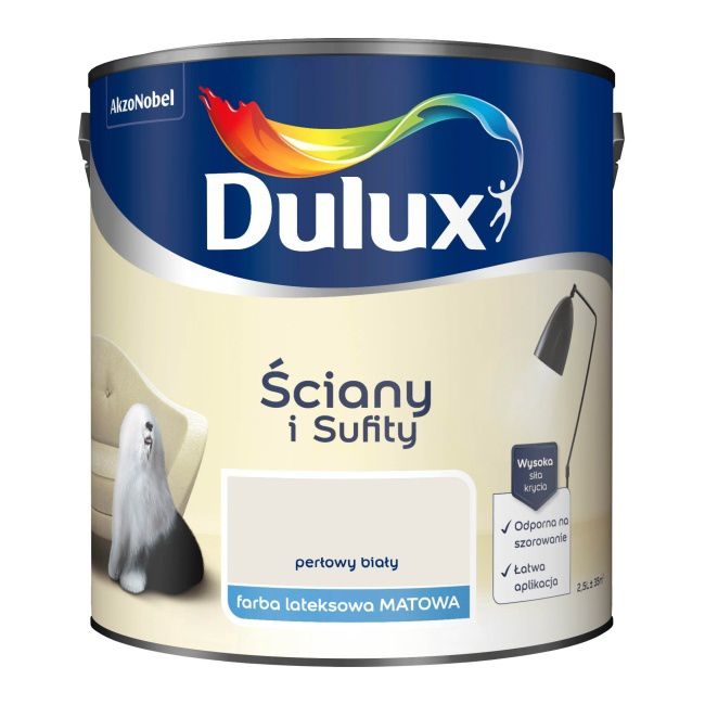Farba Dulux Ściany i Sufity perłowy biały 2,5 l