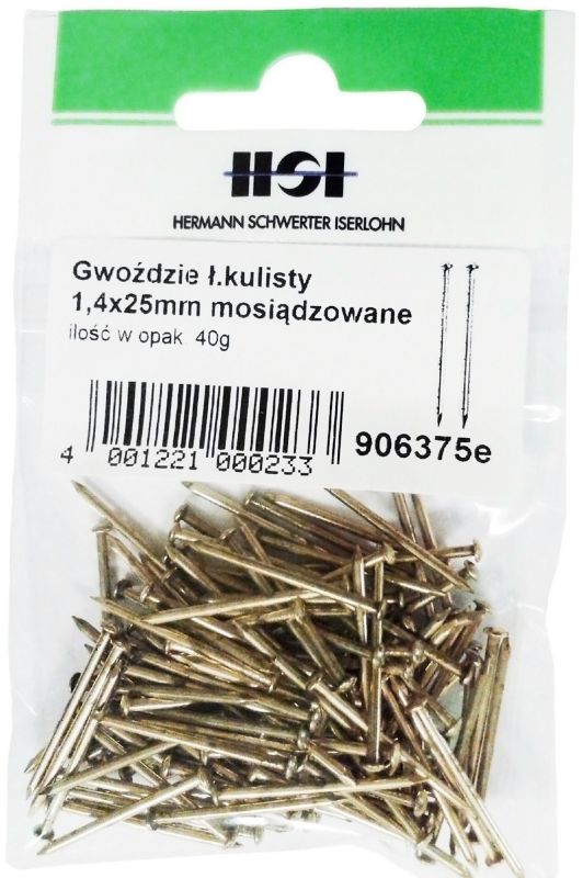 Gwoździe z łbem kulistym stal mosiądz 1,4 x 25 mm 40 g