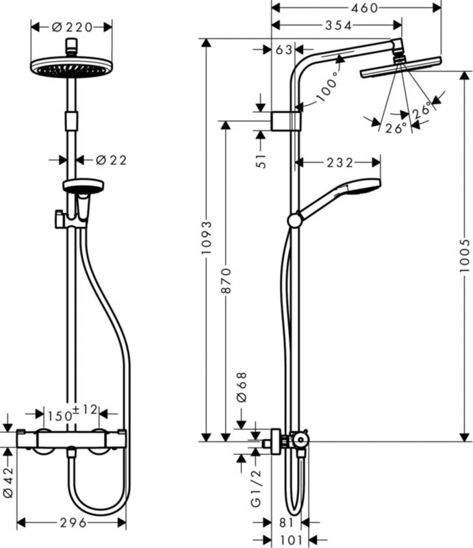 Kolumna prysznicowa Hansgrohe Waterforms 2-funkcyjna z baterią termostatyczną