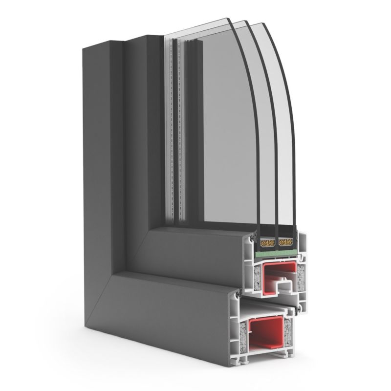 Okno PCV przesuwne stałe trzyszybowe 2700 x 2300 mm białe/antracyt