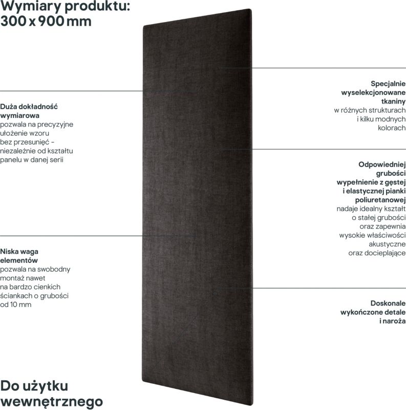 Panel ścienny tapicerowany Stegu Mollis prostokąt 90 x 30 cm grafitowy