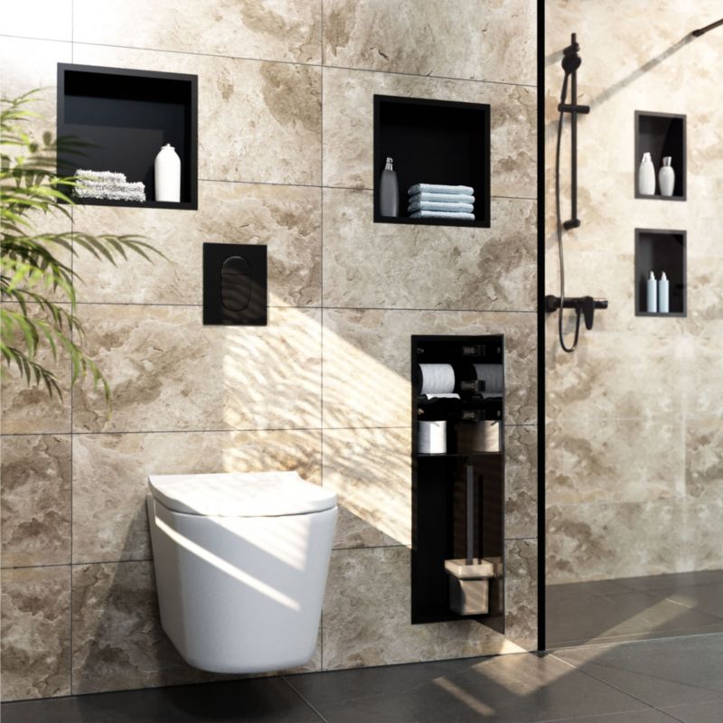 Półka wnękowa 30 x 30 x 10 cm czarna ze szklaną nakładką na dno