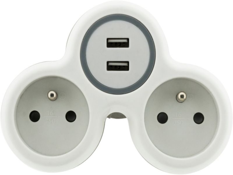 Rozgałęźnik Diall 2 gniazda z uziemieniem 16 A 2 USB