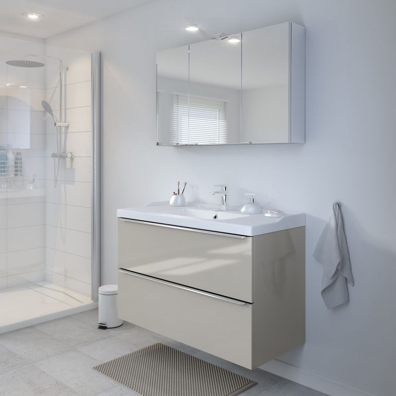 Umywalka ceramiczna GoodHome Lana 100 cm z syfonem