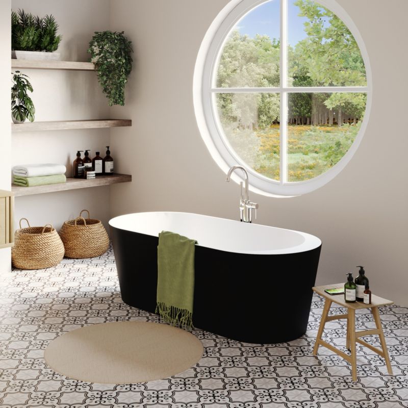 Wanna akrylowa wolnostojąca GoodHome Huron 150 x 75 cm owalna czarna / biała