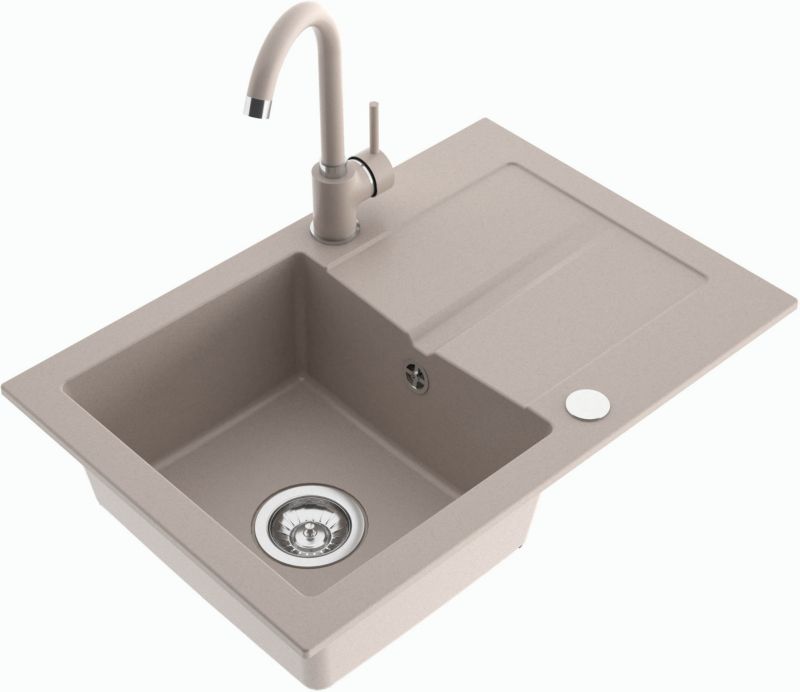 Zlewozmywak granitowy Arteo Sand z baterią 65 x 44 cm beżowy
