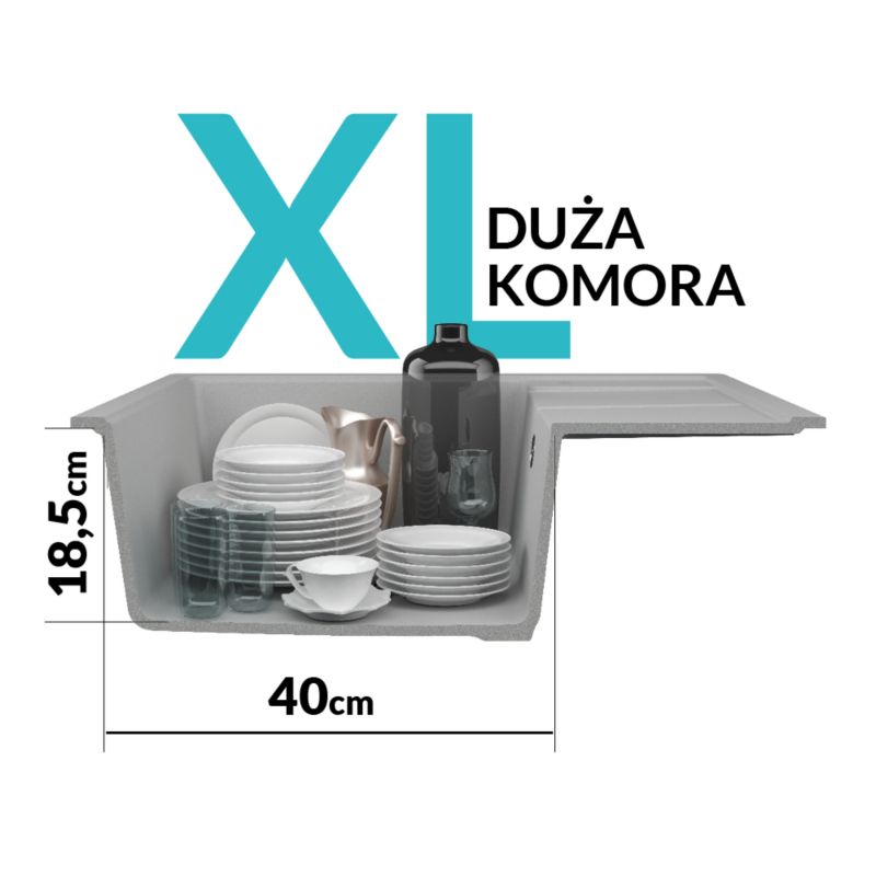 Zlewozmywak granitowy Horizon 1-komorowy z ociekaczem czarny