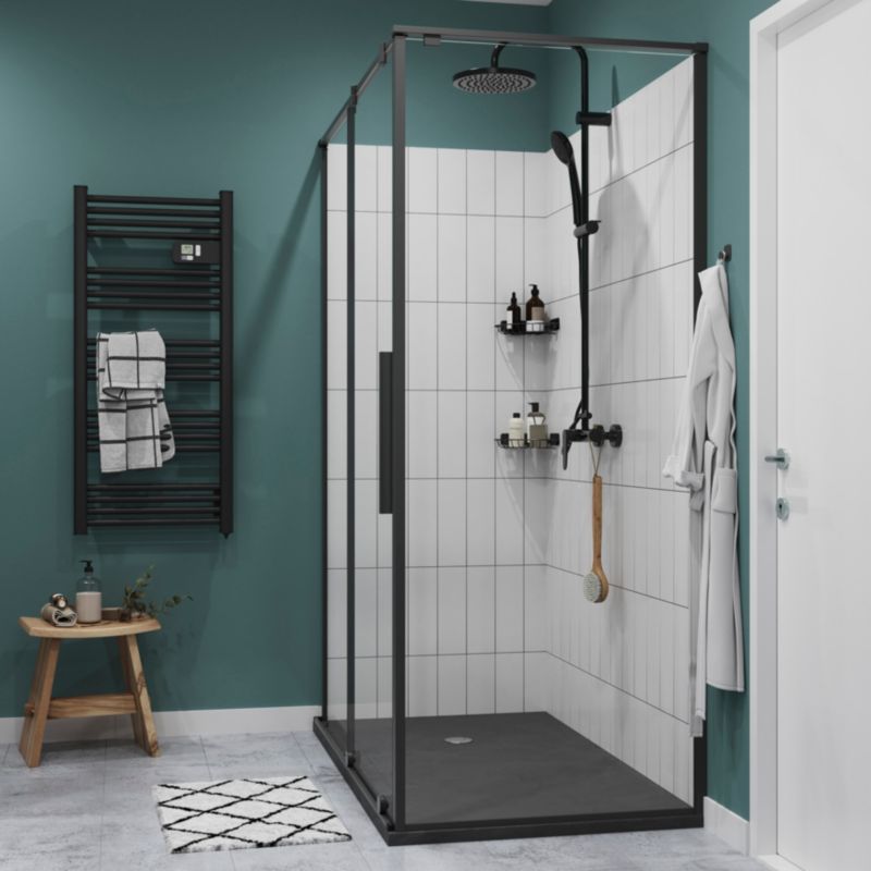 Ścianka prysznicowa GoodHome Ezili 80 cm czarna/transparentna