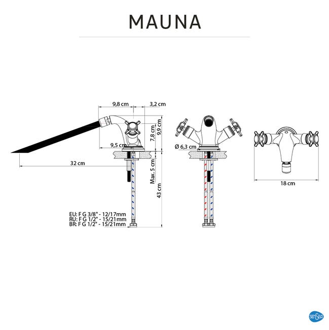 Bateria bidetowa chrom Mauna Sensea