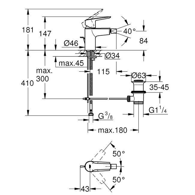 Bateria bidetowa chrom Start 2021 Grohe