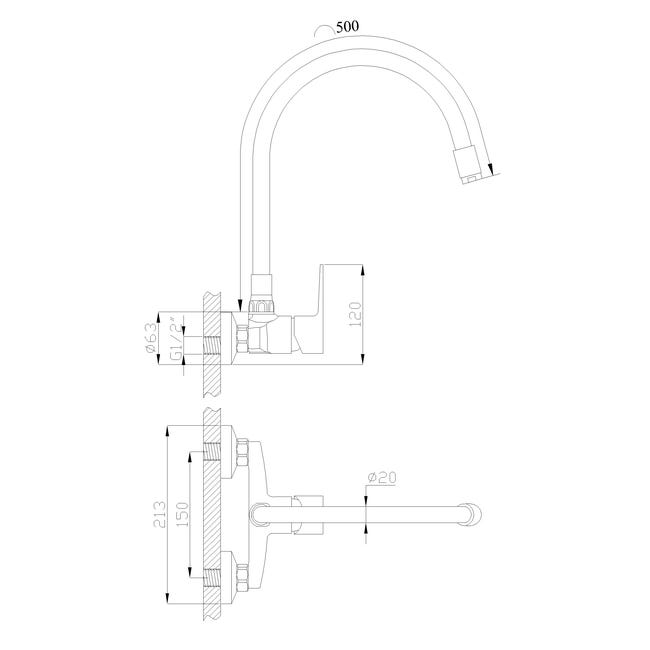 Bateria kuchenna ścienna z elastyczną wylewką Verso Invena