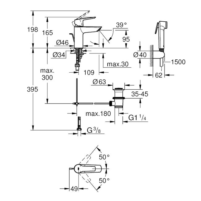 Bateria umywalkowa chrom Start QuickFix Bidetta Grohe