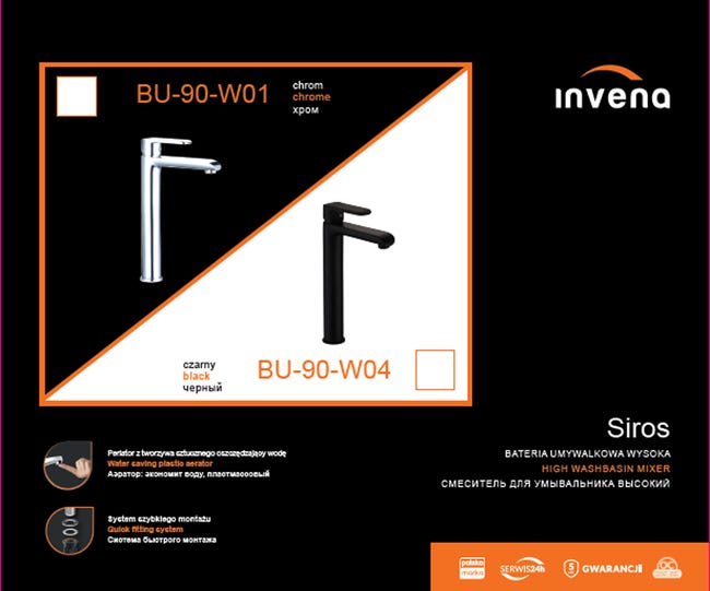 Bateria umywalkowa wysoka chrom Siros Invena