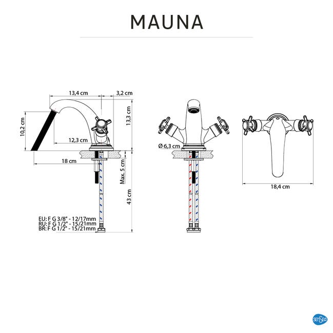 Bateria umywalkowa złota Mauna New Sensea