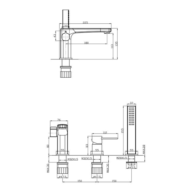 Bateria wannowa 3-otworowa Magic Invena