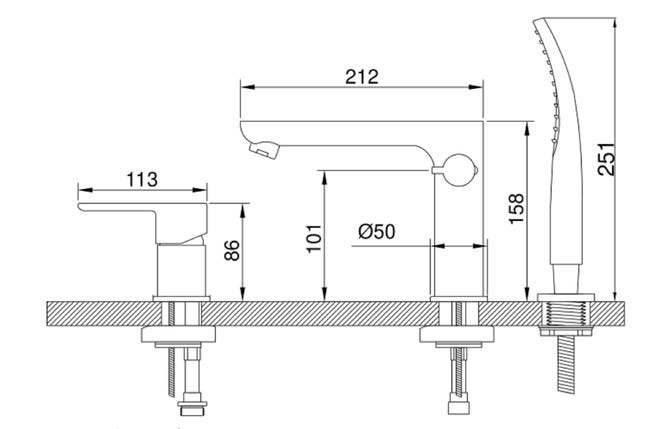Bateria wannowa 3-otworowa chrom Siros Invena