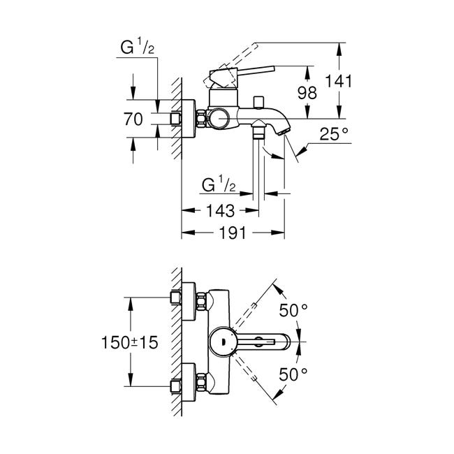 Bateria wannowa chrom Clova Classic Grohe