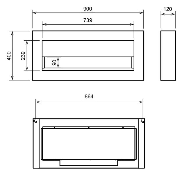 Biokominek wiszący Box 900x400 czarny z szybą
