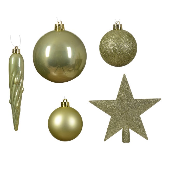 Bombki plastikowe 8cm 33szt. + gwiazda zestaw pistacjowe