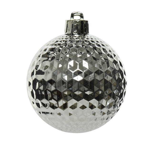 Bombki plastikowe tuba 6cm 37 szt. srebrne dekorowane KAE