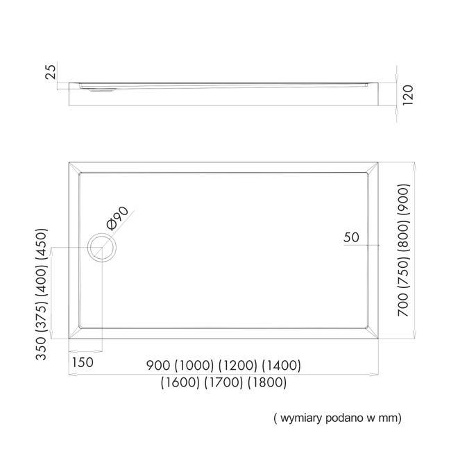 Brodzik do kabiny prysznicowej Frigo 90 X 100 Sensea