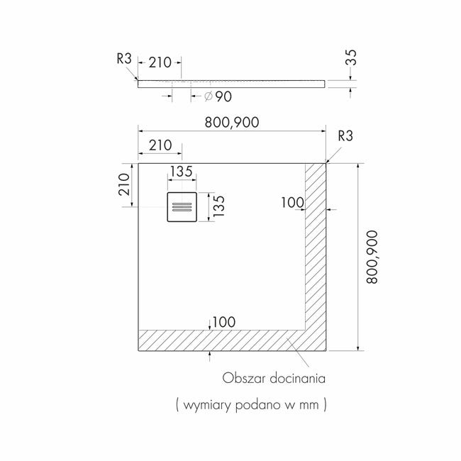 Brodzik do kabiny prysznicowej płaski Balans 90 X 90 X 3.5 Schedpol