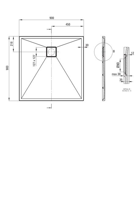 Brodzik do kabiny prysznicowej płaski Correo 90 x 90 Deante