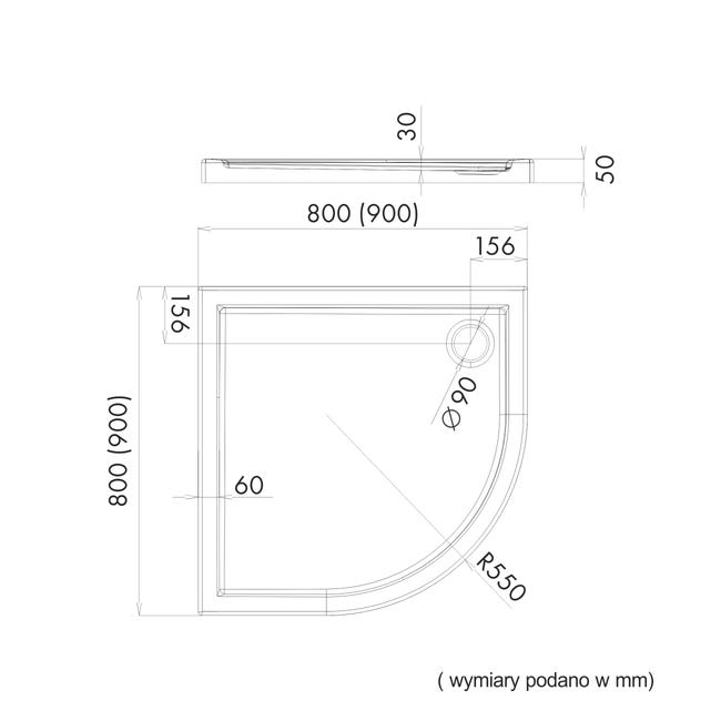 Brodzik do kabiny prysznicowej płaski Ipsilon 90 X 90 Sensea