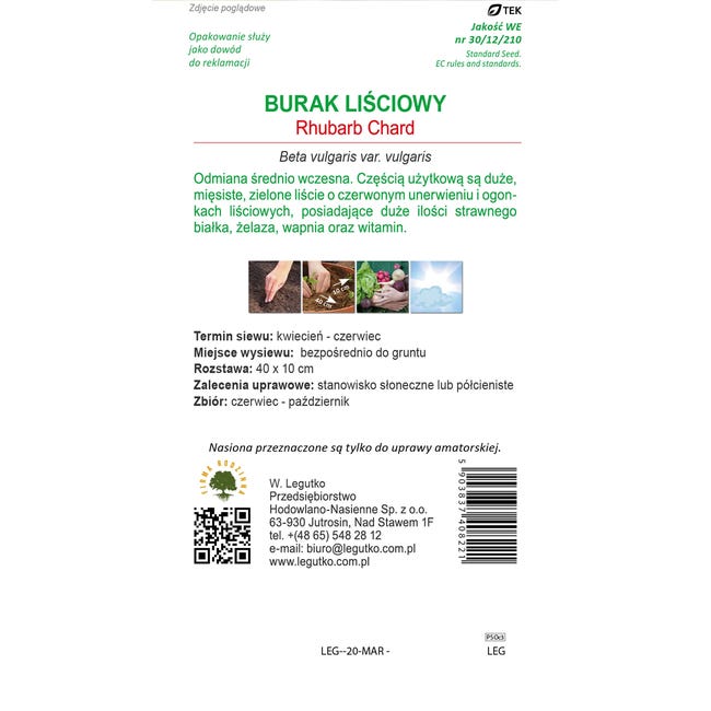 Burak liściowy Rhubarb Chard nasiona 5g W. Legutko