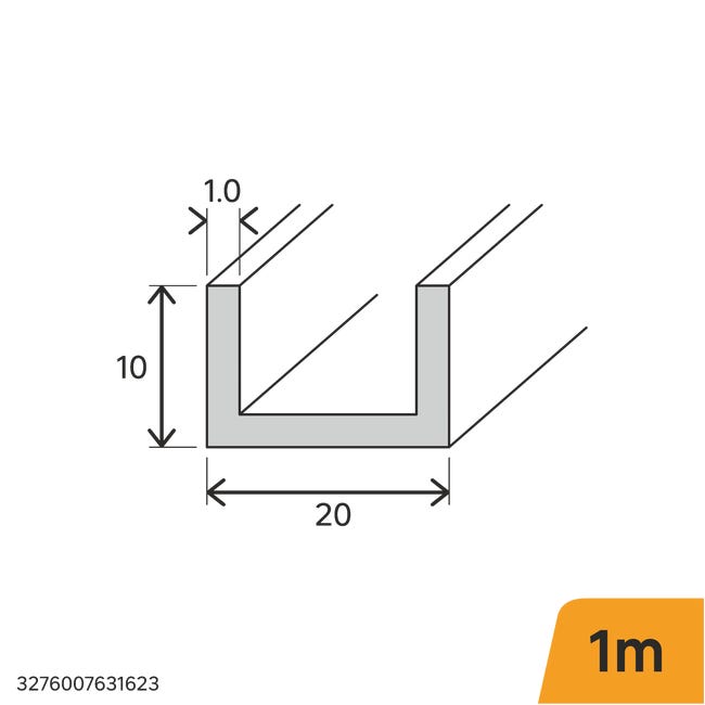 Ceownik aluminiowy 1m 10x20x1 mm srebrny Standers