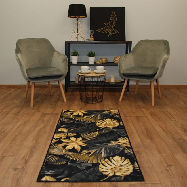 Chodnik dywanowy Monstera czarno-złoty 67 x 140 cm