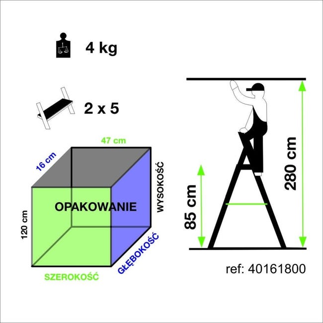 Drabina aluminiowa 5 stopni 2-stronna Dopplo Krause