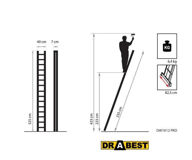 Drabina przystawna Pro 1 x 12 Drabest