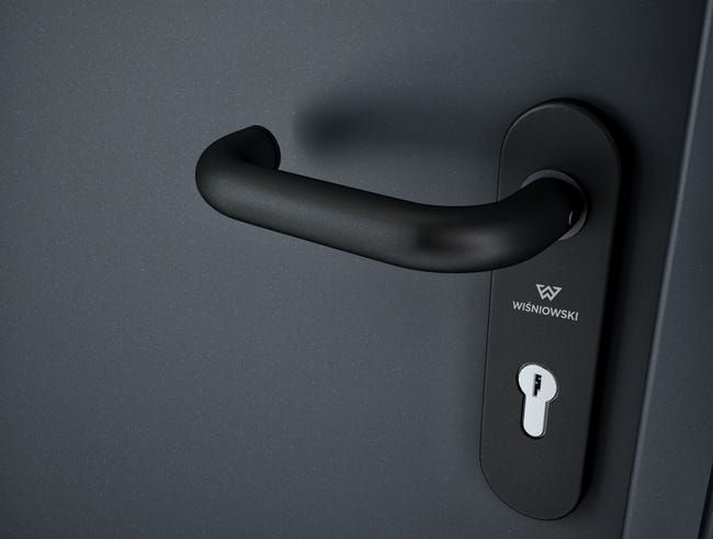 Drzwi przeciwpożarowe wewnętrzne EI60 antracytowe RAL 7016 80 prawe Wiśniowski