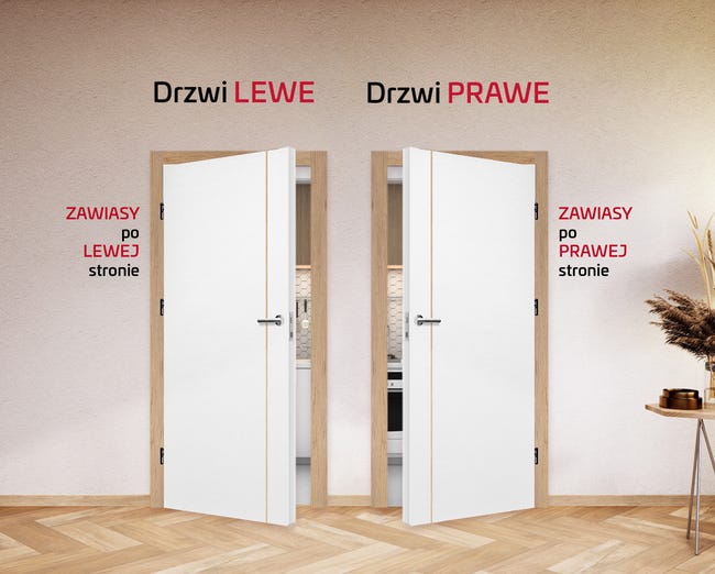 Drzwi wewnętrzne bezprzylgowe pełne z podcięciem wentylacyjnym Mela biały PP 90 prawe