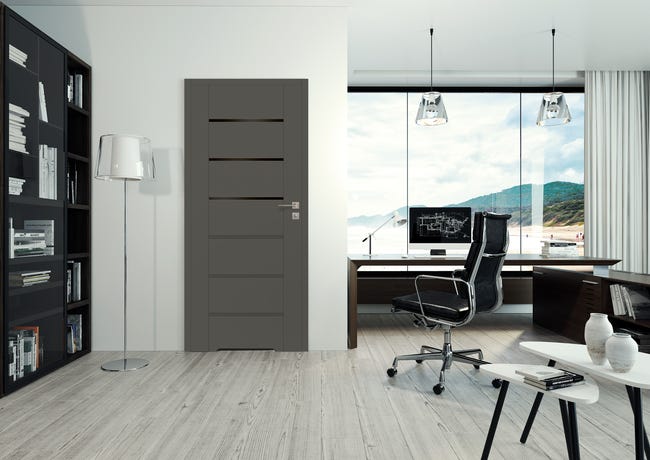 Drzwi wewnętrzne bezprzylgowe łazienkowe z podcięciem wentylacyjnym Quanto Grafit mat 70 Lewe Voster