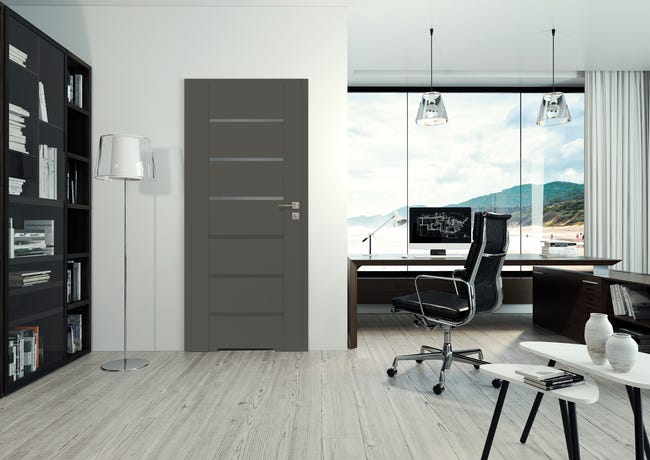 Drzwi wewnętrzne bezprzylgowe łazienkowe z podcięciem wentylacyjnym Quanto Grafit mat 70 Lewe Voster