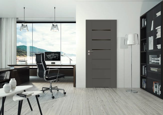 Drzwi wewnętrzne bezprzylgowe łazienkowe z podcięciem wentylacyjnym Quanto Grafit mat 80 Prawe Voster