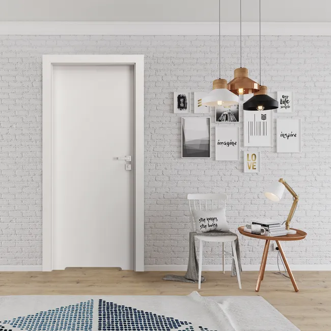 Drzwi wewnętrzne bezprzylgowe łazienkowe z podcięciem wentylacyjnym Vector T Białe 70 Prawe Porta