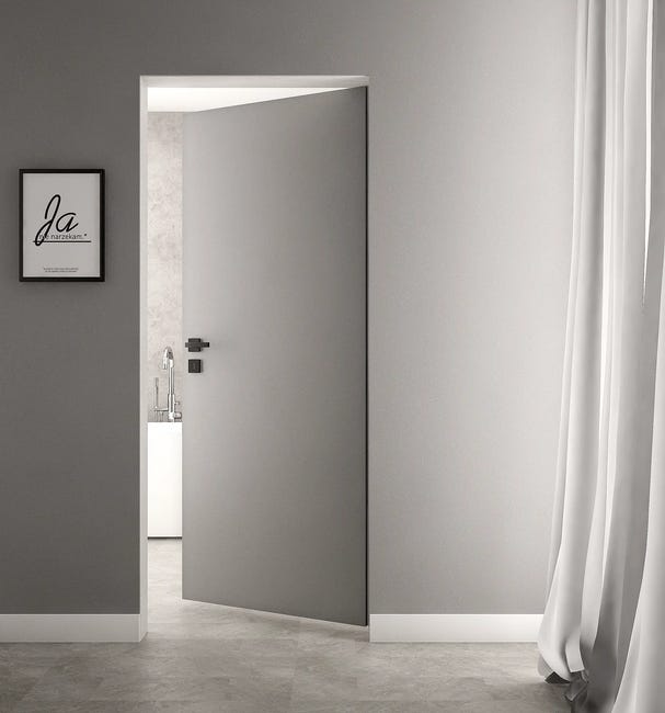 Drzwi wewnętrzne ukryte pełne 80 Lewe otwierane do wewnątrz białe do malowania