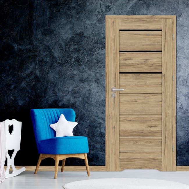 Drzwi wewnętrzne łazienkowe z podcięciem wentylacyjnym Minos Black dąb catania czarna szyba 80 prawe Nawadoor