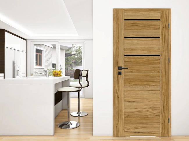 Drzwi wewnętrzne łazienkowe z podcięciem wentylacyjnym Minos Black dąb catania czarna szyba 80 prawe Nawadoor