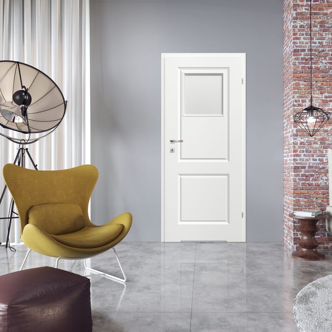 Drzwi wewnętrzne łazienkowe z szybą z podcięciem wentylacyjnym Morano II Białe 80 Prawe Classen