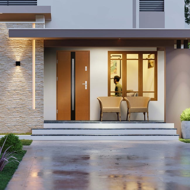 Drzwi zewnętrzne drewniane wejściowe Albi złoty dąb 90 Prawe Elprema