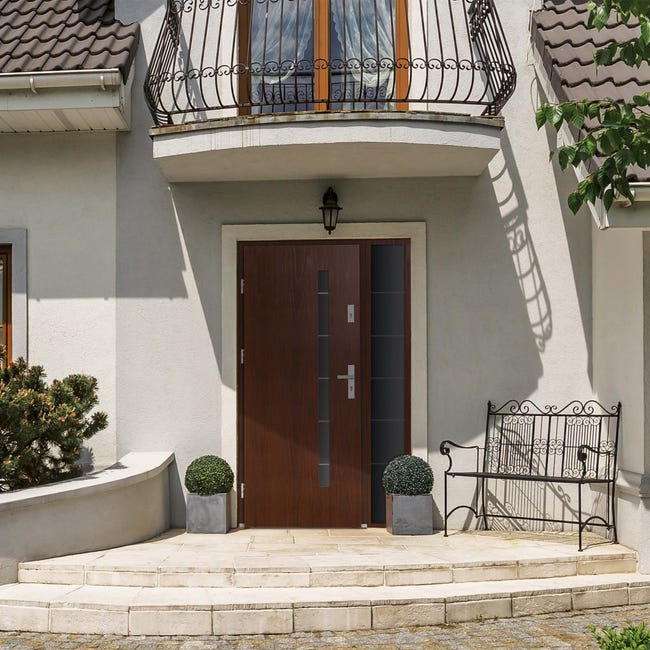 Drzwi zewnętrzne drewniane wejściowe Hirson orzech 90 Lewe Elprema