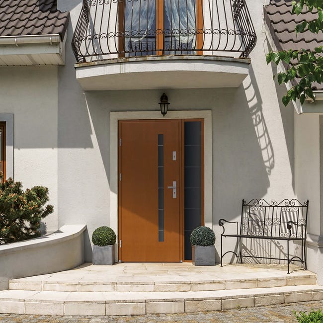 Drzwi zewnętrzne drewniane wejściowe Hirson złoty dąb 90 Lewe Elprema