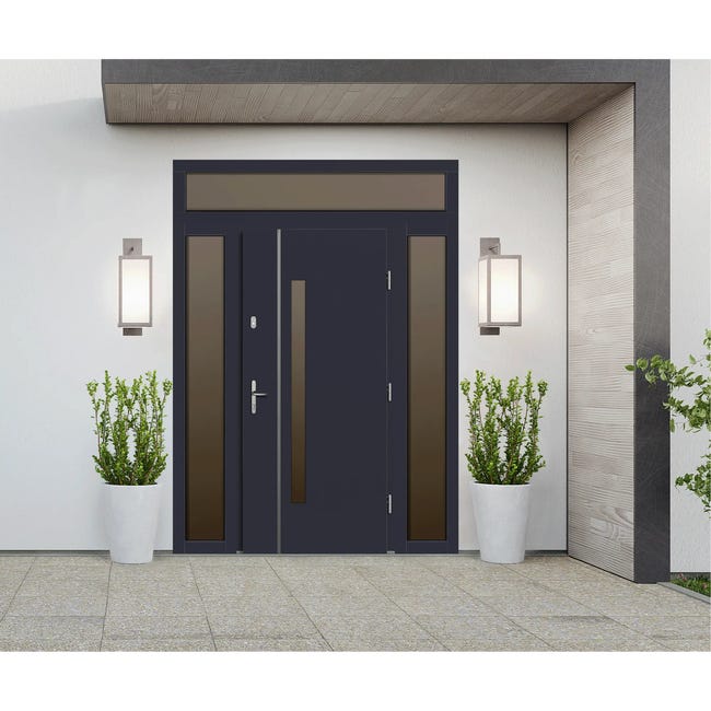 Drzwi zewnętrzne drewniane wejściowe Kalipso antracyt 90 prawe Lupol